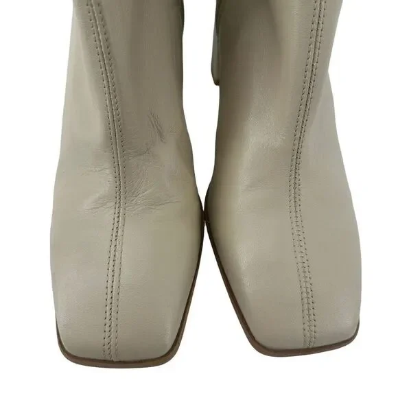 Free People Sienna Ankle Boot Square Toe Butter Cream Leather US 8.5 Block Heel - Picture 5 of 12